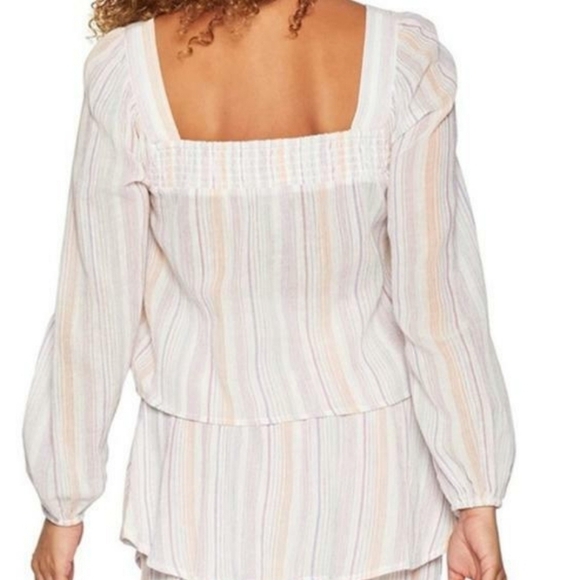 Bcbgeneration Women Chiffon Smocked Striped SquareStriped Sleeve blouse top sz S - Picture 2 of 8